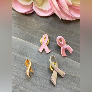 Pink and Gold Breast Cancer Awareness Ribbon Pins (set of 4)